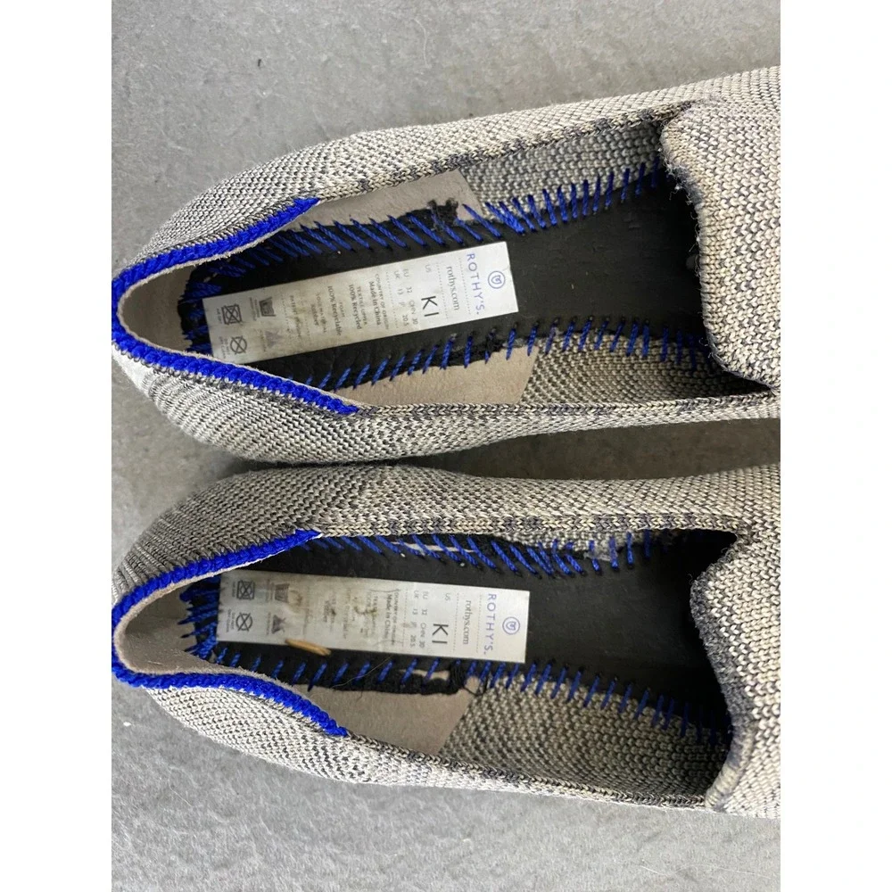 Rothys Kids Loafer Grey White Marled Knit Slip On Shoes Size K1 US 13 UK 32 EU